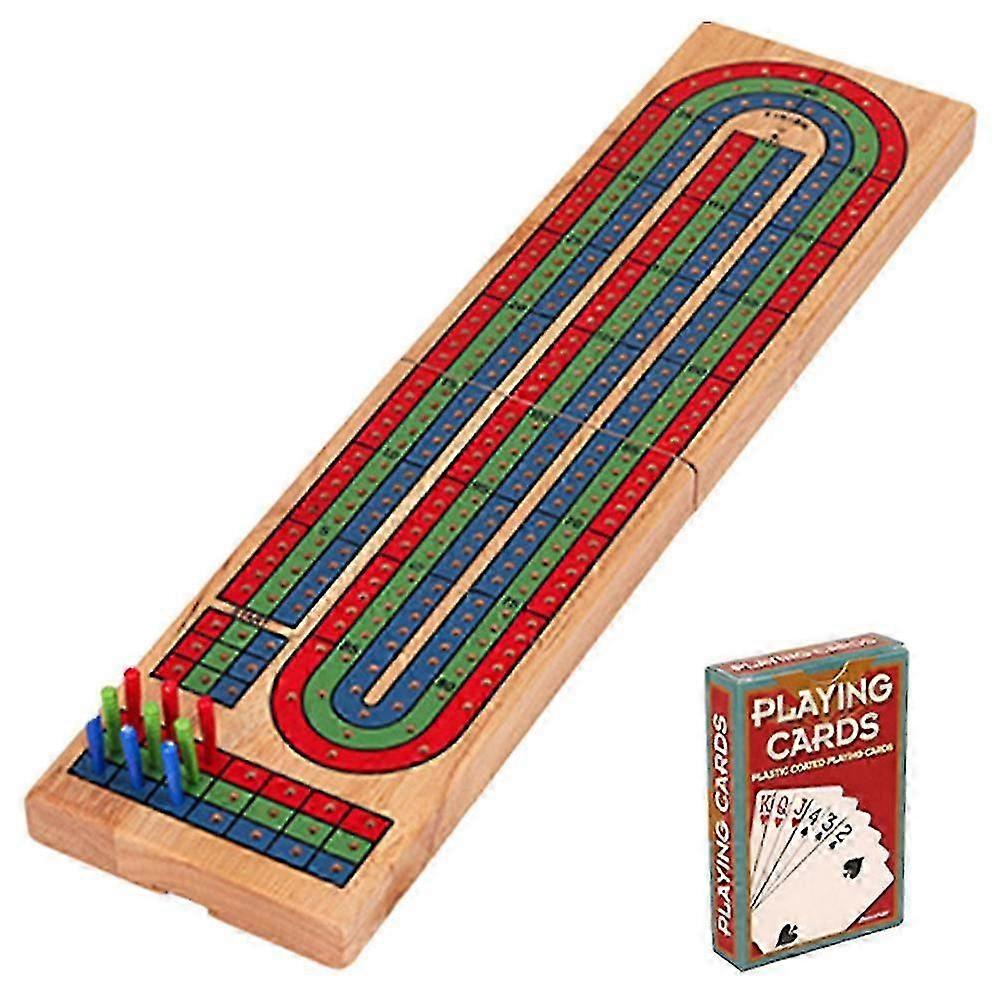 Cribbage Set Solid Wood Folding with Cards Scoreboard 9 Pieces