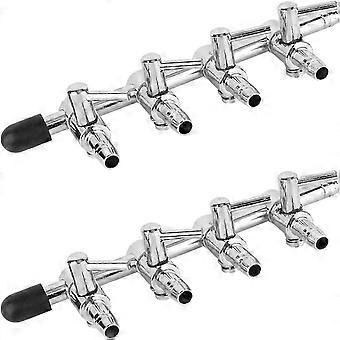 2 stks Aquarium Air Flow Flow Control Valve Lever Distributeur Chroom Koper Vier Gat Splitter Aquarium Luchtbuis