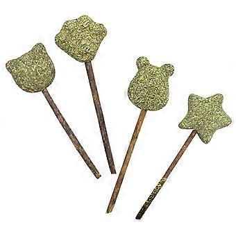 Lot de 4 bâtonnets d'herbe à chat naturels, sucettes pratiques à lécher pour chat, favorisant la digestion, collation pour chat, écologique et saine, sucette polygonale pour chat et chaton