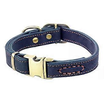 Dogs Blue Leather Dog Collar - Adjustable Neck 30 cm to 43cm In Mid Blue