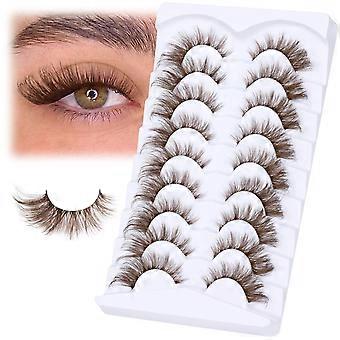 Pestañas marrones Ojo de gato Pestañas tenues Pestañas postizas Visón Tira Natural Pestañas postizas Pestañas postizas de volumen largo 9 pares