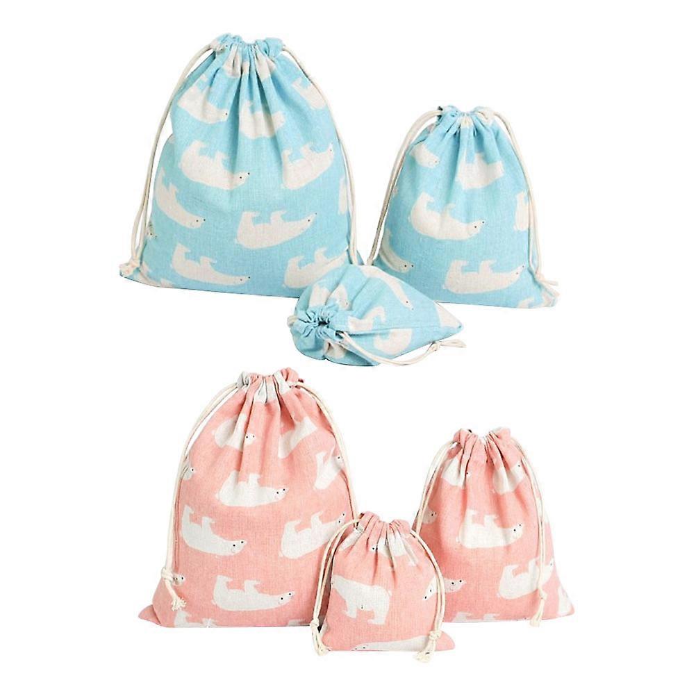 Cotton Linen Storage Bags Drawstring for Storage 6Pcs Multifunctional Bear Pattern