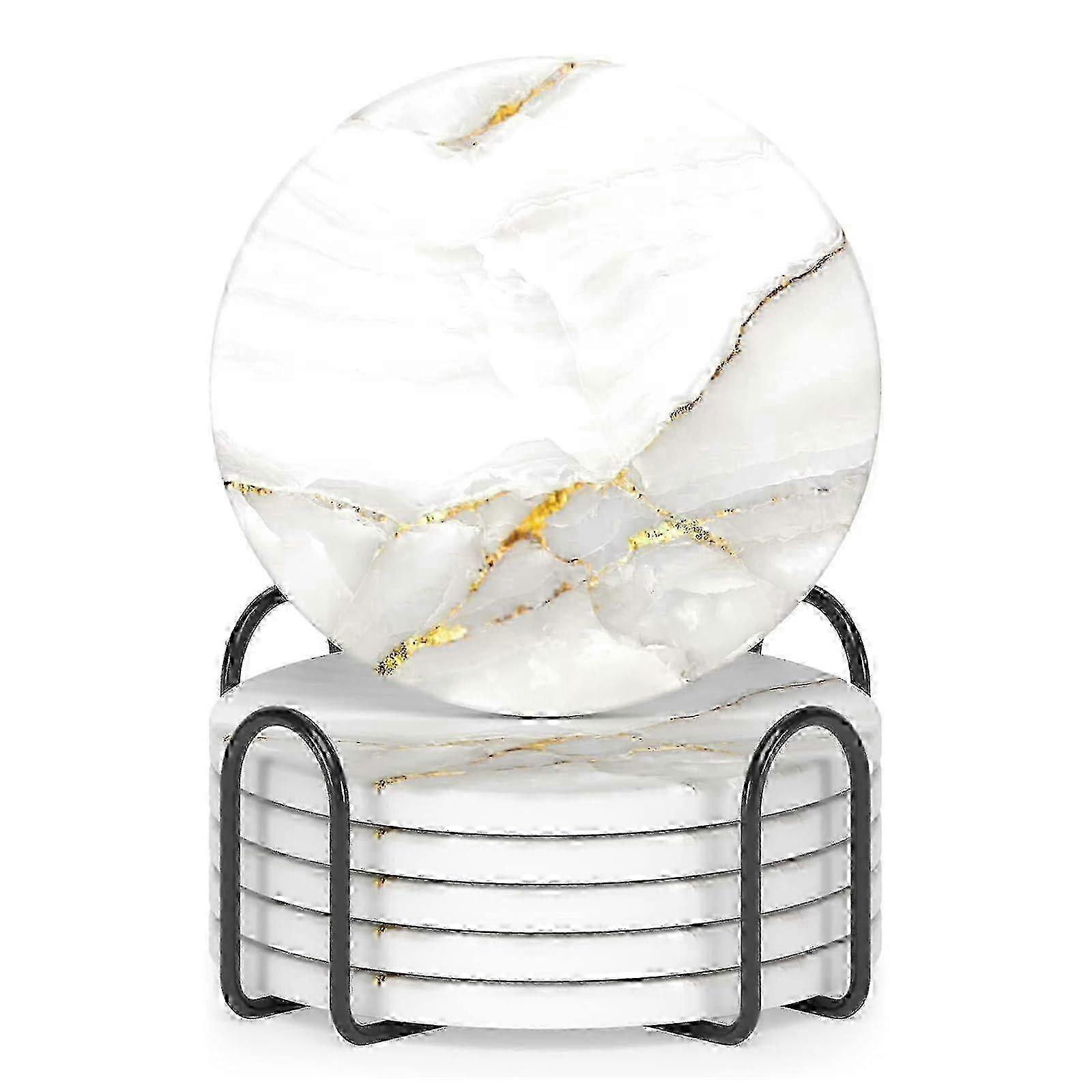 Marble Pattern Ceramic Coasters With Cork Base