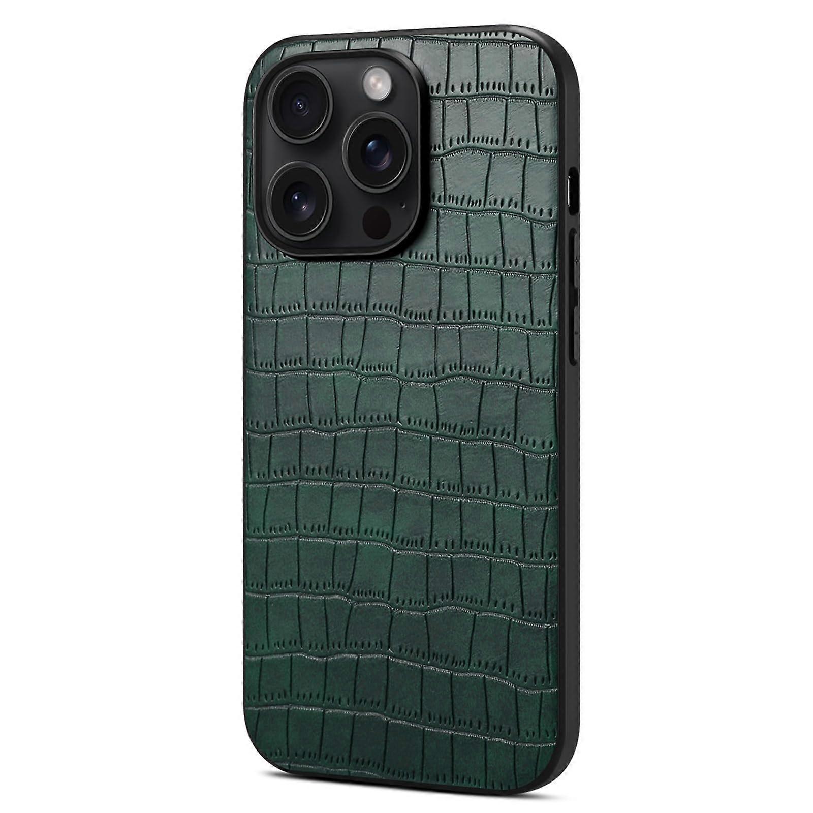 Slim Green Leather Crocodile Pattern Case for iPhone 16 Pro Max/16 Pro, Thin Protective Cover