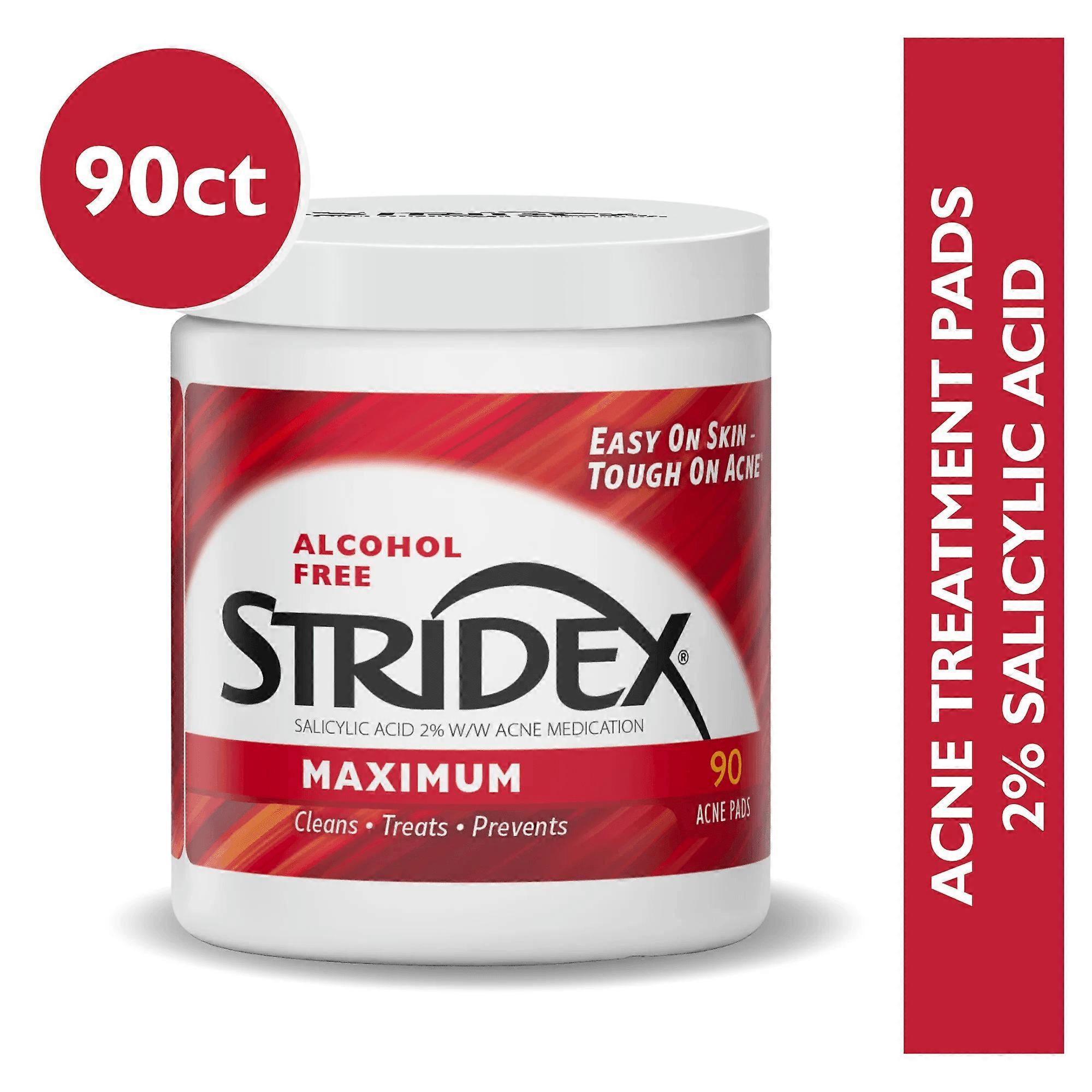 Stridex Maximum Treatment Medicated Acne Pads Salicylic Acid Alcohol Free 90 ct