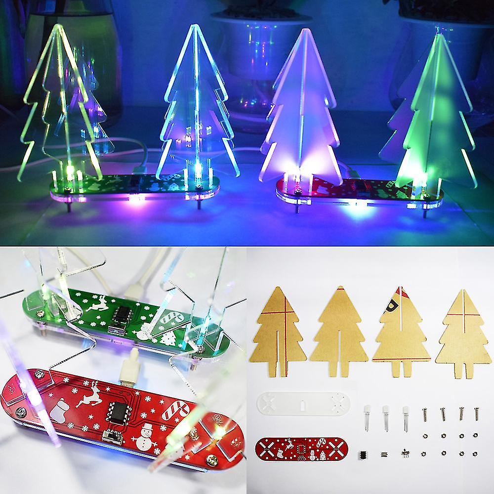 Diy Full Color Gradient Led Acrylic 3d Christmas Tree Electronic Light Kit Desktop Decor