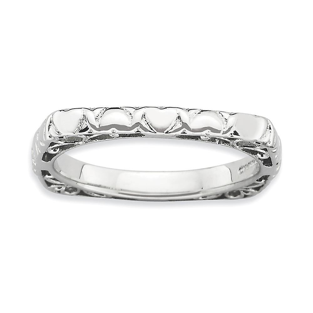 2.25mm 925 Sterling Silver Stackable Polished Rhodium Plate Square Ring Stackable Ring for Women - Ring Size: 5 to 10