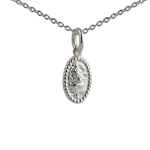 Silver 13x8mm oval beaded edge St Christopher Pendant with a rolo Chain 24 inches