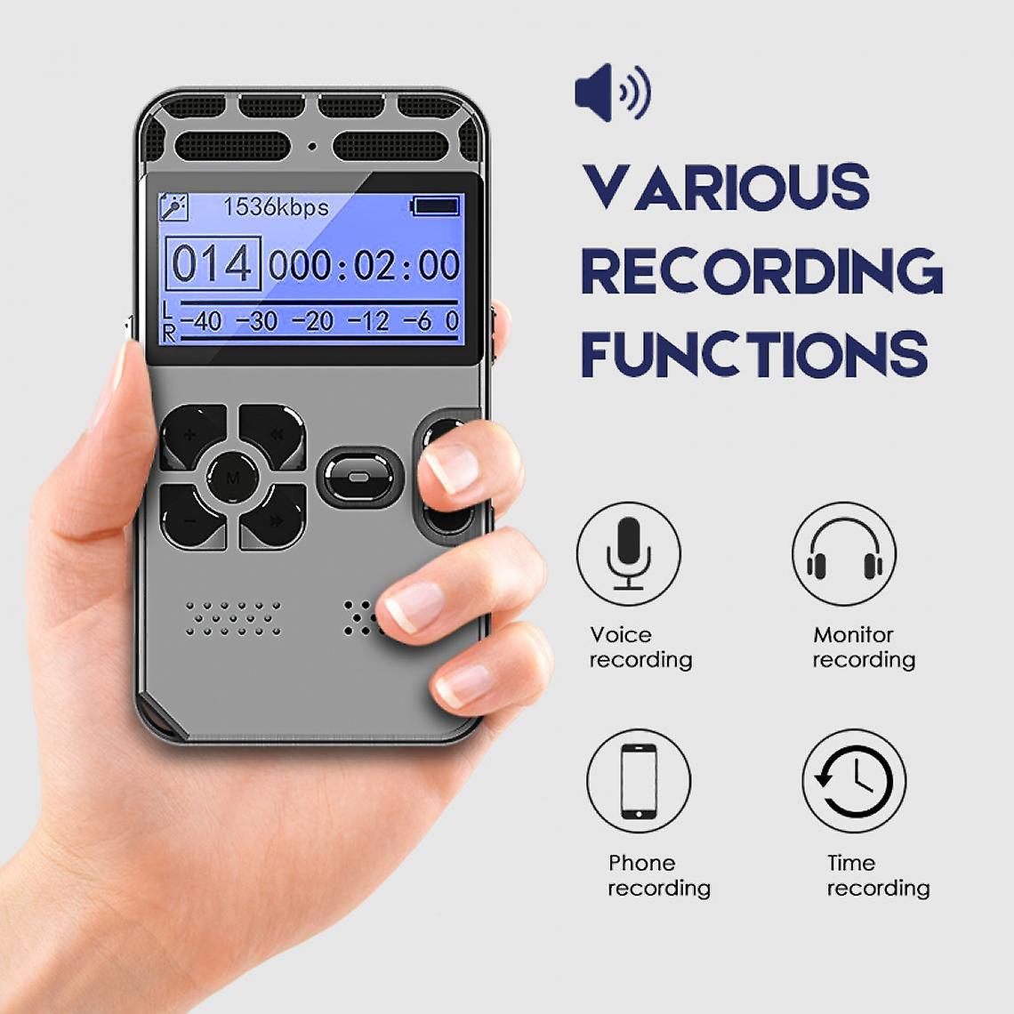 32gb Digital Sound Recorder Audio Recorder Mp3 Led Display Voice Activated Noise Reduction(gray)