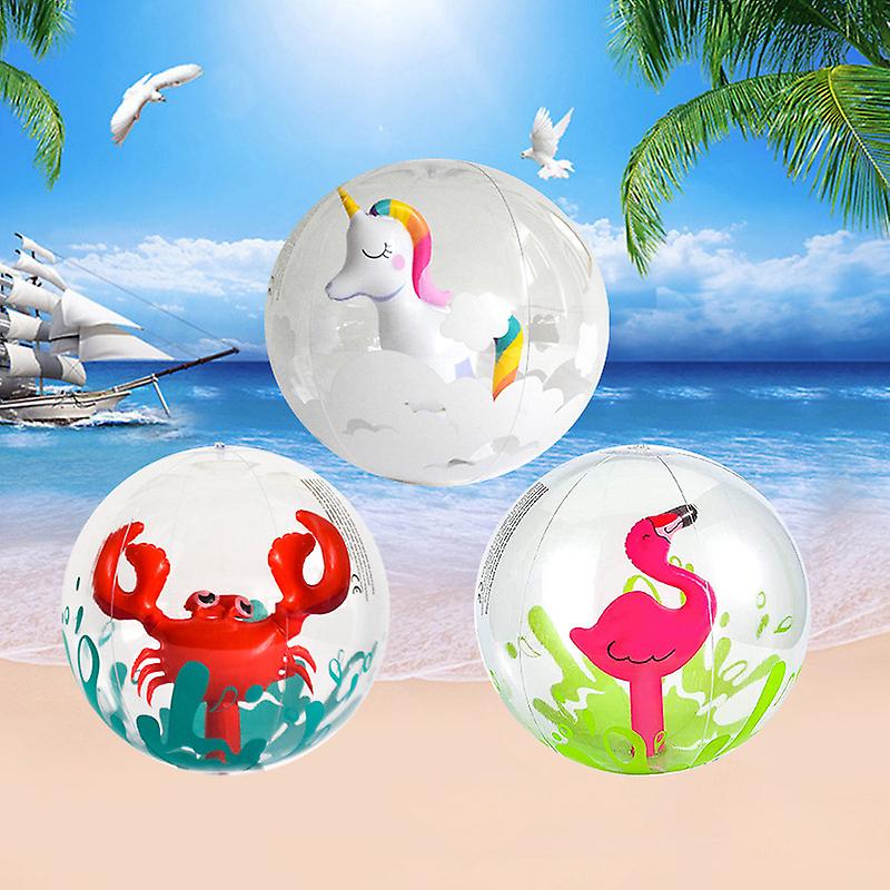 3 Pieces Inflatable Beach Ball, 3D Beach Ball with Inflatable Unicorn Crab Flamingo Toy Diameter 40 cm Water Ball, Children's Beach Ball for Swimming