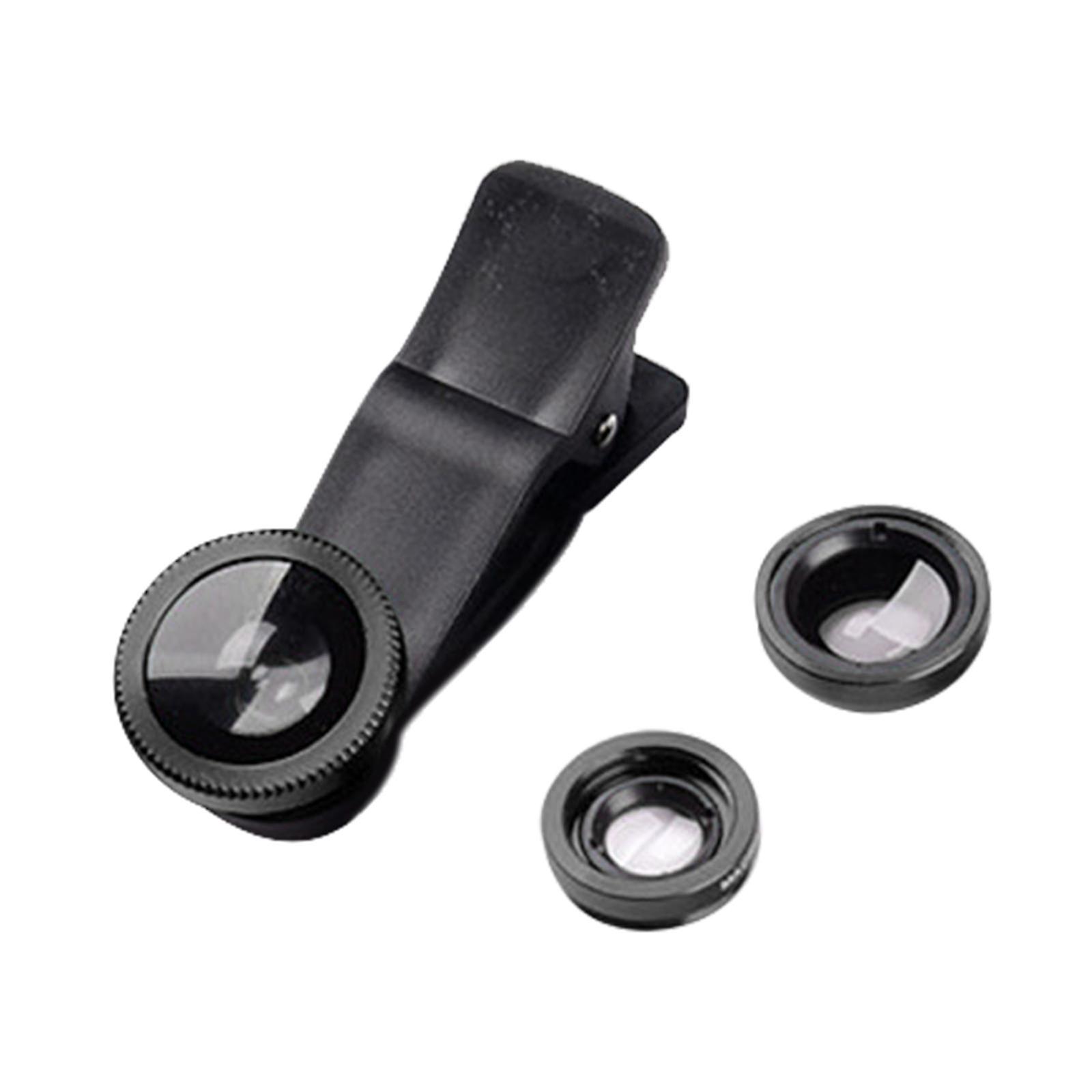 3 in 1 Handy Objektiv Clip-On Fisheye Objektiv Weitwinkelobjektiv Makro Objektiv Schwarz