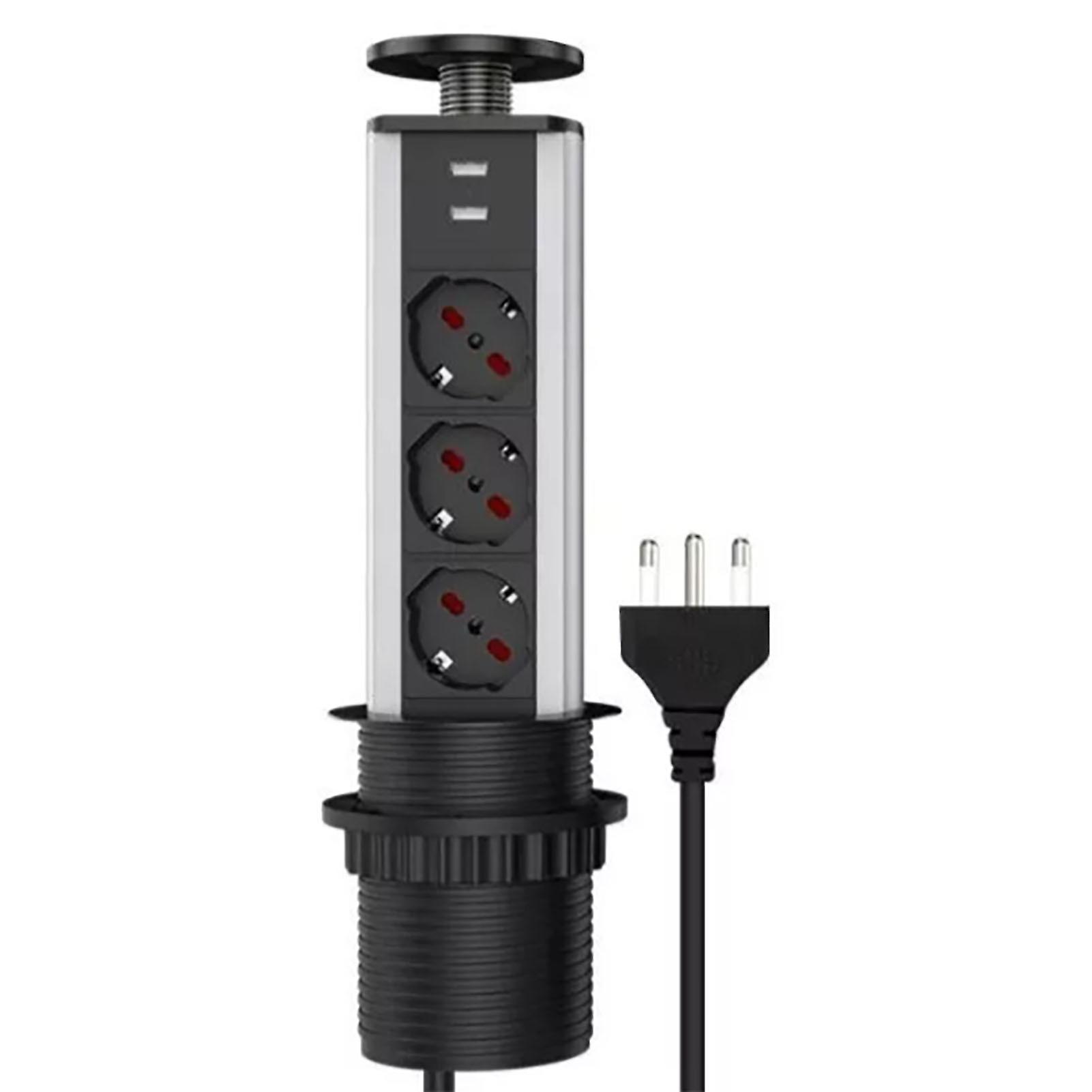 Desktop Socket Multifunctional 3 Plug 2 USB Port Modern Power Outlet Socket Black 110V250V