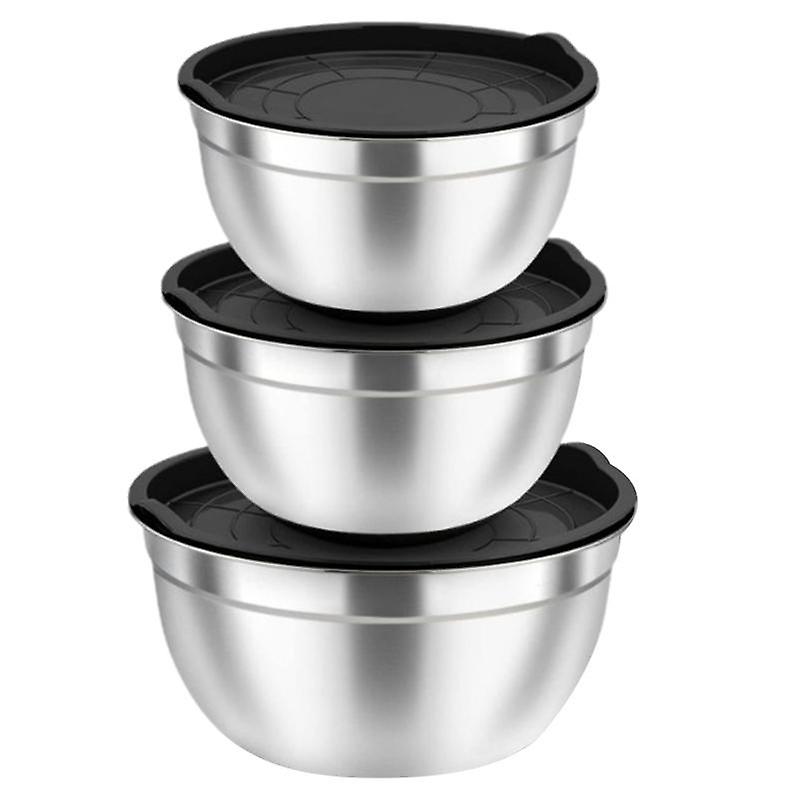 3Pcs Stainless Steel Salad Bowl Stackable Food Grade Multi-functional Vegetable Fruit Washing Egg Mi