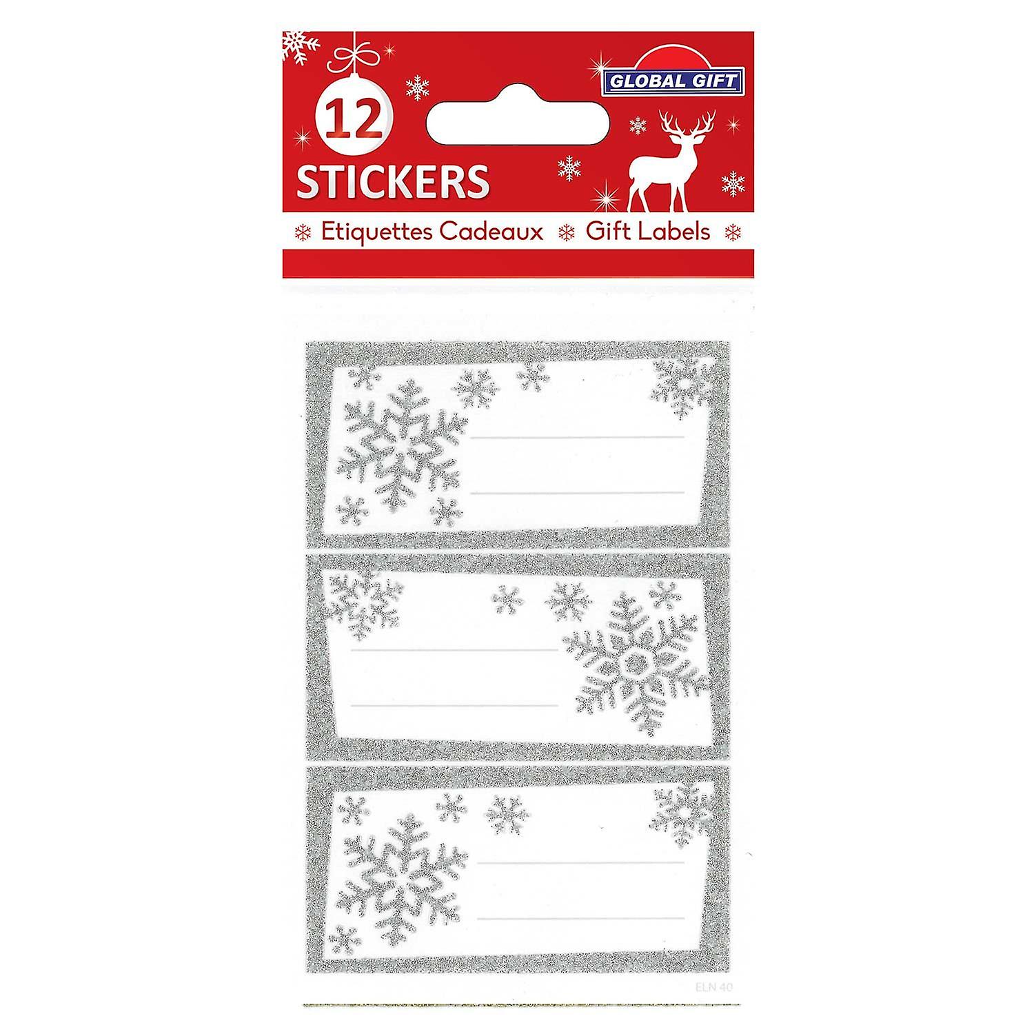 12 张闪光银色雪花圣诞贴纸