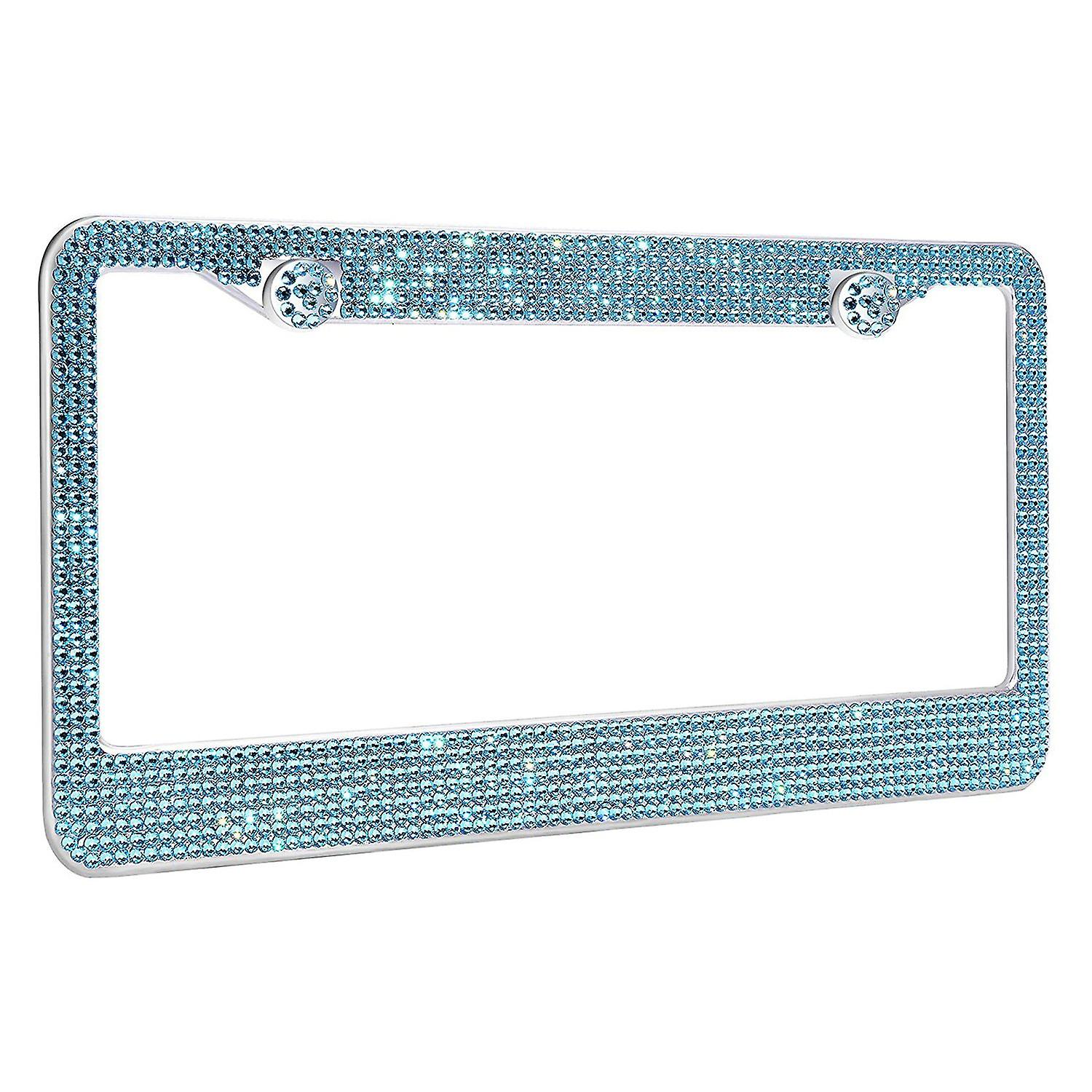License Plate Frame Shiny Rust-proof High Temperature Resistant Fake Crystal Inlaid with 2 Holes Dec