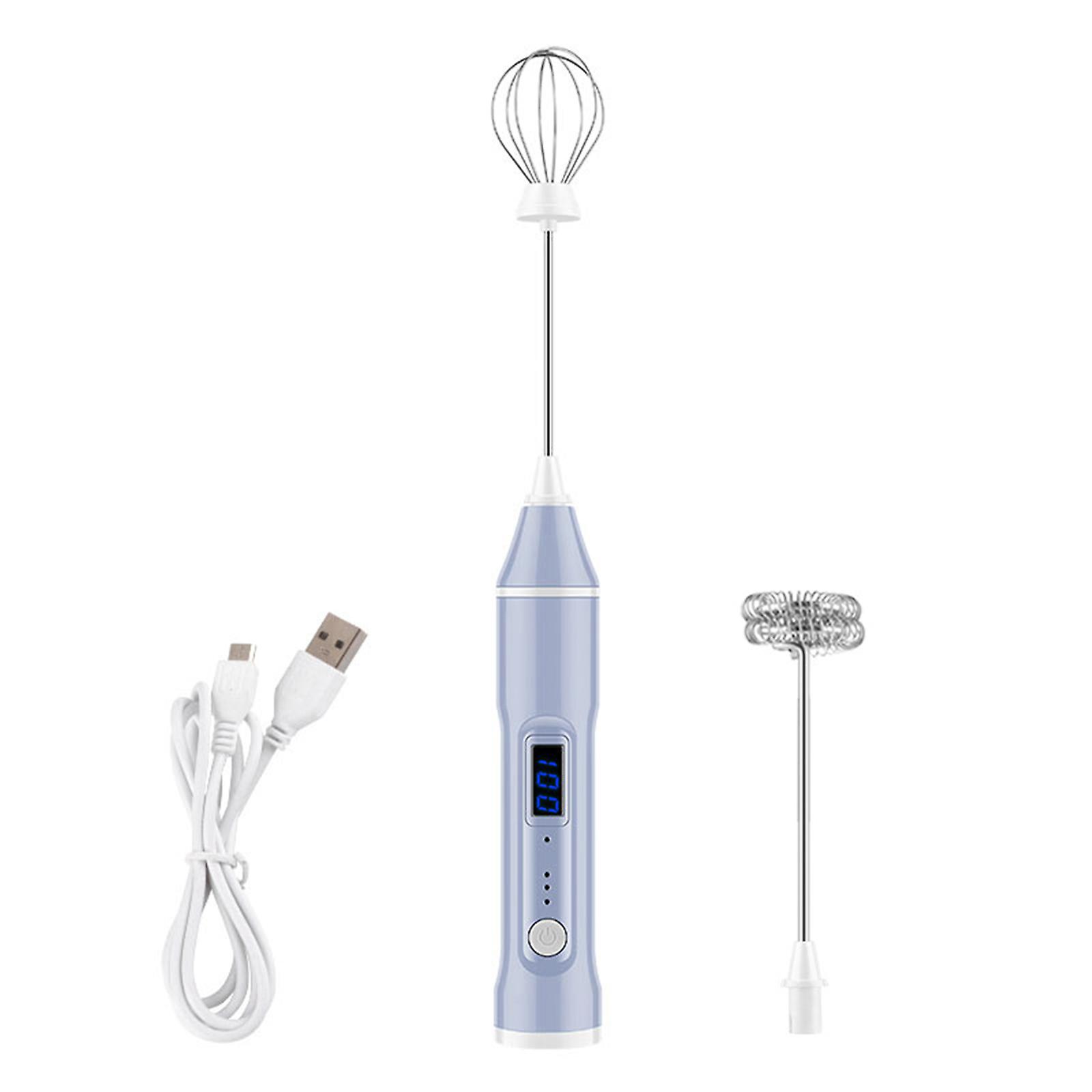 USB Hand Blender Mini Handheld Mixer with 2 x Whisk Egg Beater with LCD Display 3 Levels Adjustable