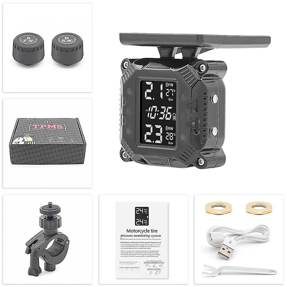 Motorcycle Wireless Tpms Tire Pressure Monitoring System With 2 External Sensors Lcd Display Motorbike Tyre Temperature Alarm