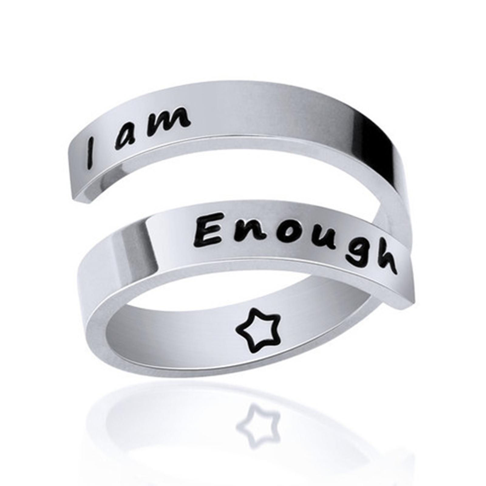 Women Stylish Titanium Steel Adjustable Opening Ring Double-layer Engraved with Keep Going