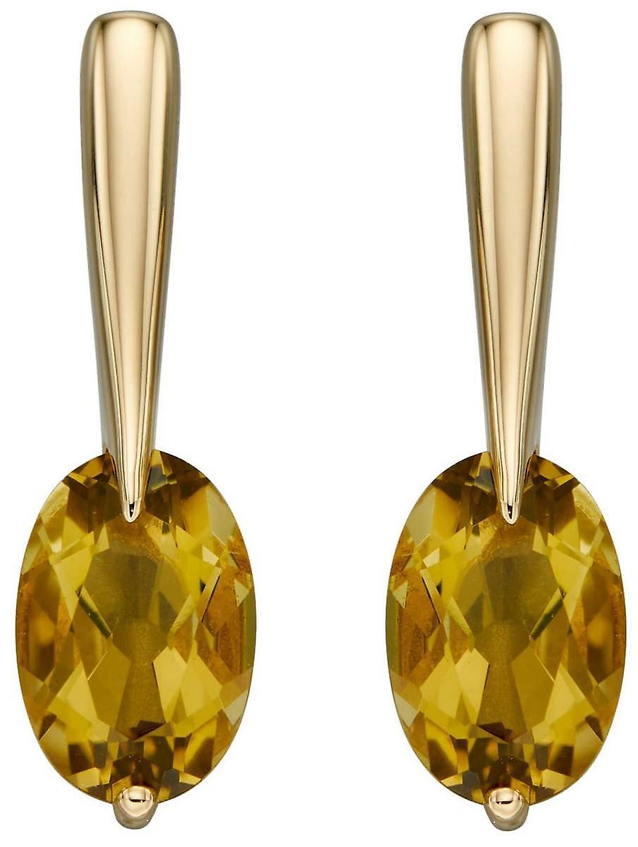 Elements Gold Olive Quartz Long Drop Earrings - Gold/Brown