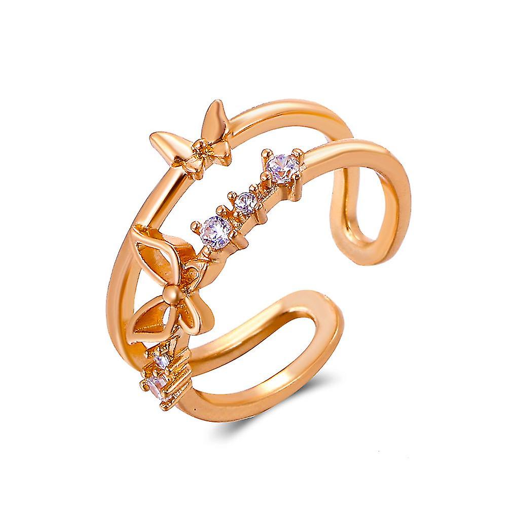 Double-layer butterfly ring sweet niche light and luxurious set with zircon high-end open ring