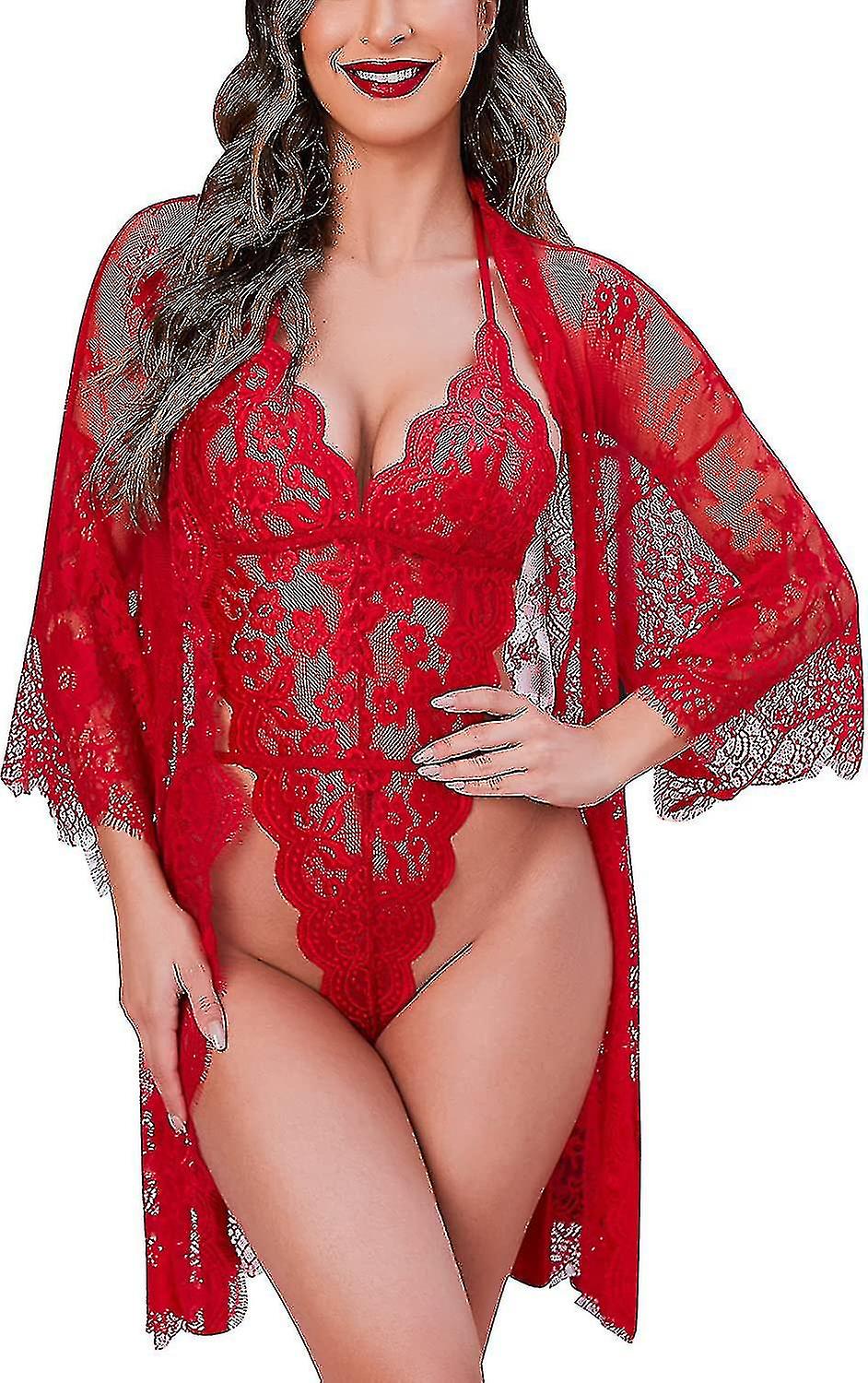 المرأة مثير الملابس الداخلية مجموعة 2 قطعة الرباط كيمونو رداء مع الدانتيل الملابس الداخلية بودي سوت S-3XL
