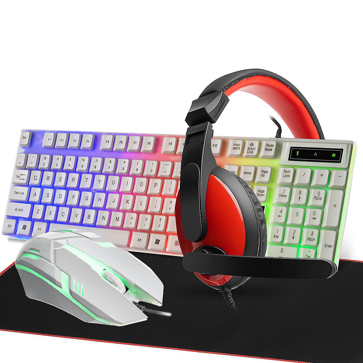 4 In 1 Colorful Glow Keyboard Mouse Headset With Anti-slip Extra Large Mouse Pad For Pc Gamer