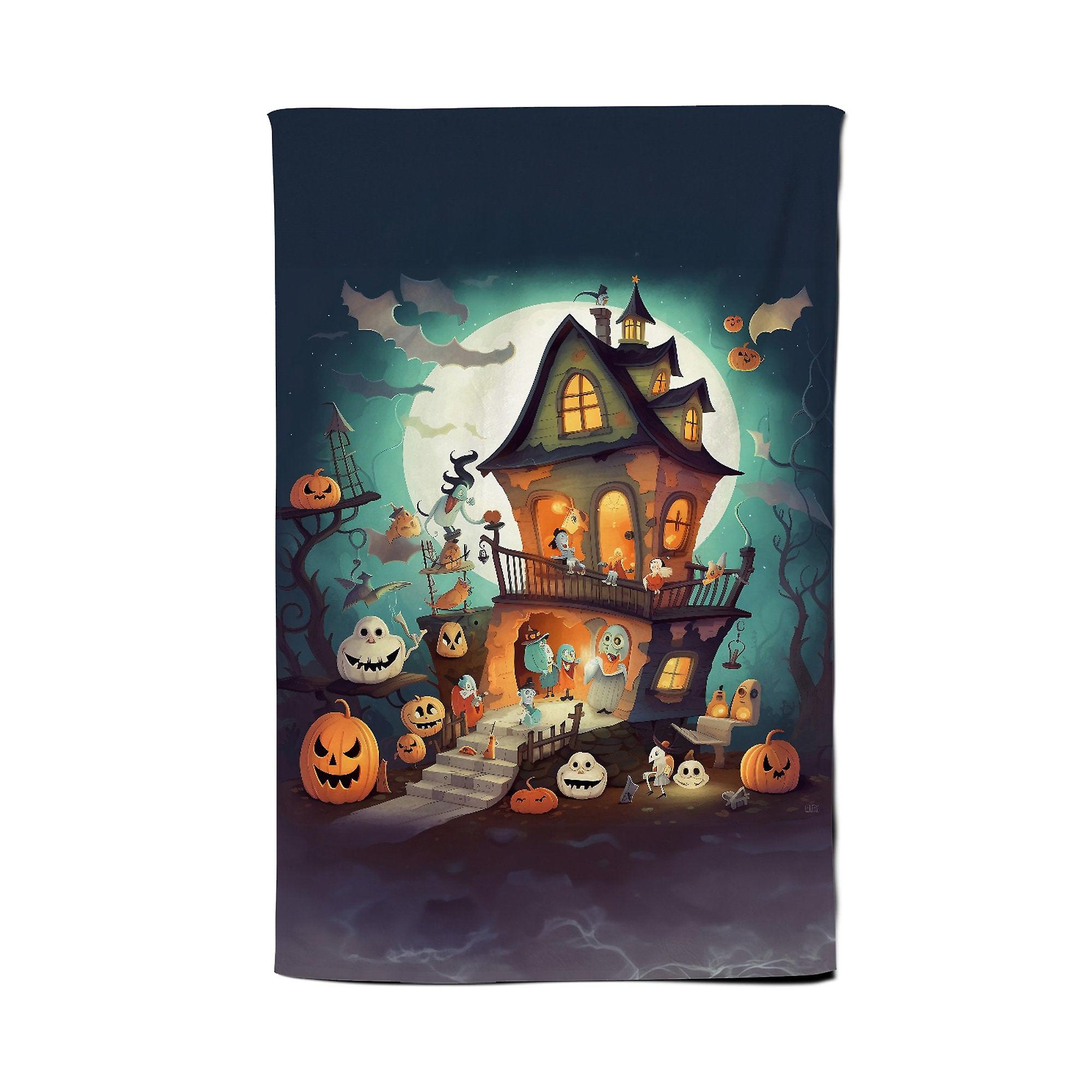 Illustrations A Whimsical Haunted House Tea Towel