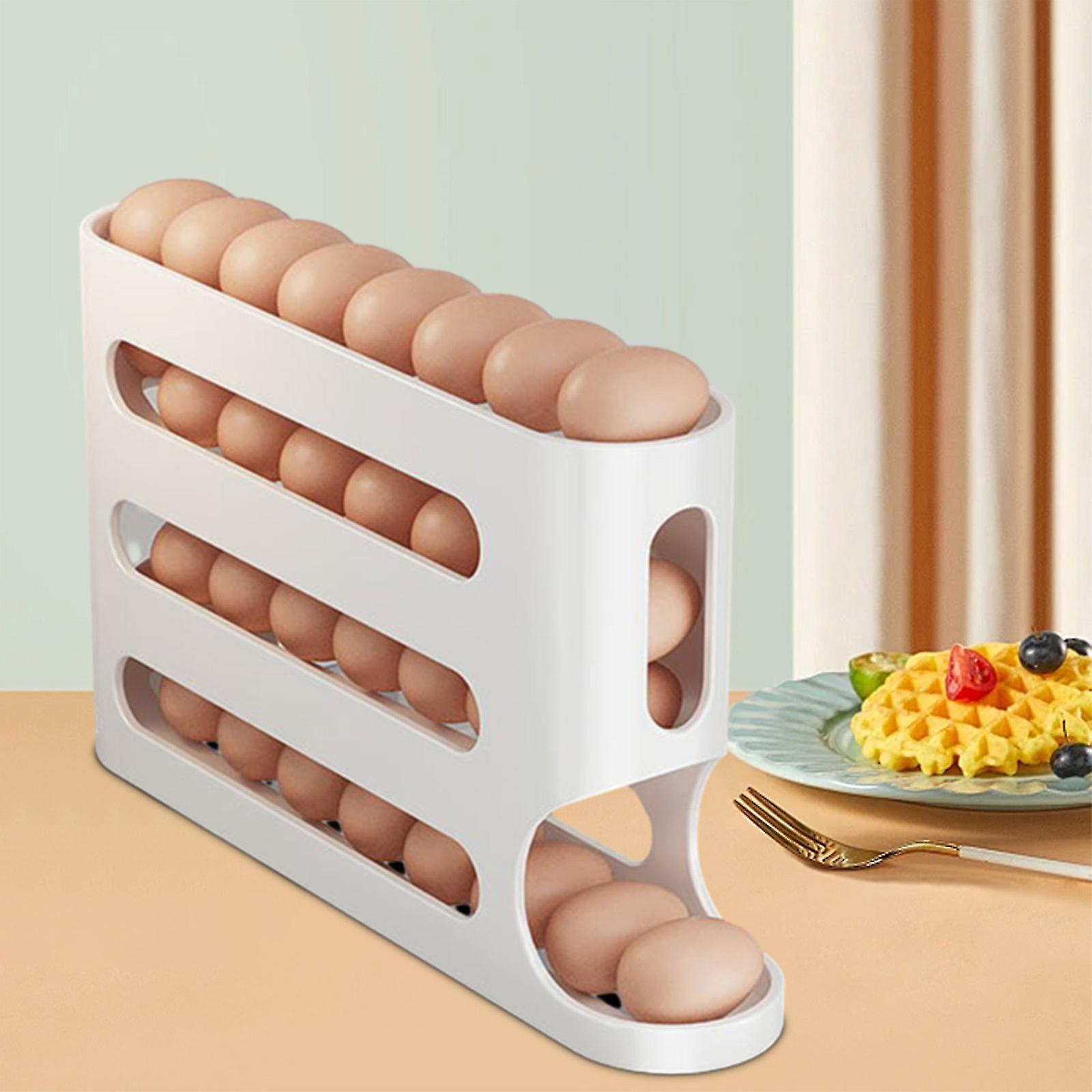 4 Tiers Eggs For Fridge Auto Rolling Fridge Eggs Organizer Space-Saving Eggs Dispenser 30 Eggs Fridge Eggs Rack Large Capacity Eggs Dispenser Flye2439