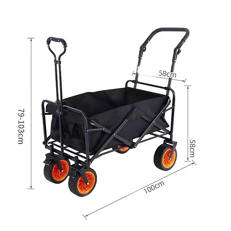 Camping Beach Wagon Wheels Heavy-duty All-terrain Vehicle Grocery Cart Red Larger Capacity Foldable Adjustable Handle Cart
