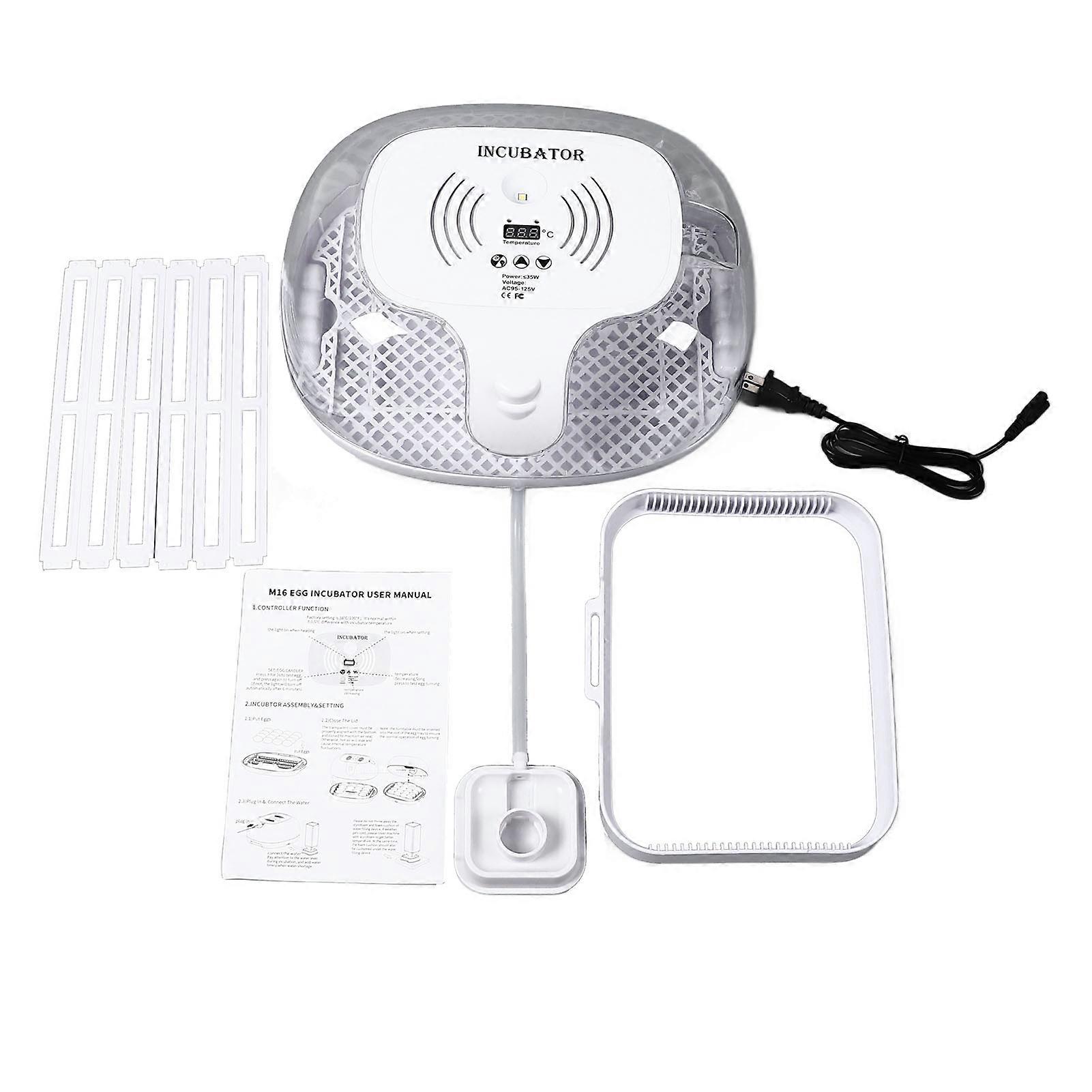 16 Egg Incubator with Automatic Egg Turning Automatic Water Addition Temperature Control for Hatching Chicken Duck Quail Goose Birds US Plug 110V