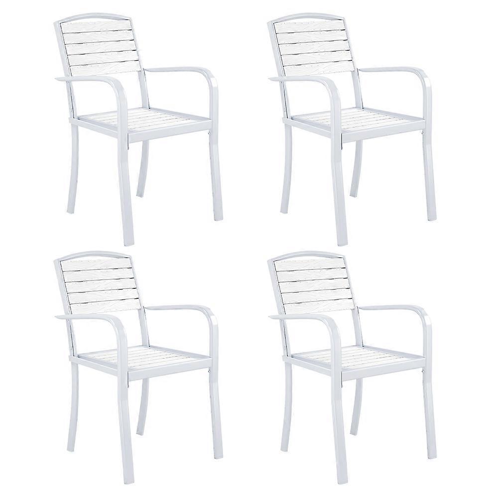 Set of 4 Stackable Garden Dining Chair Armchairs , White