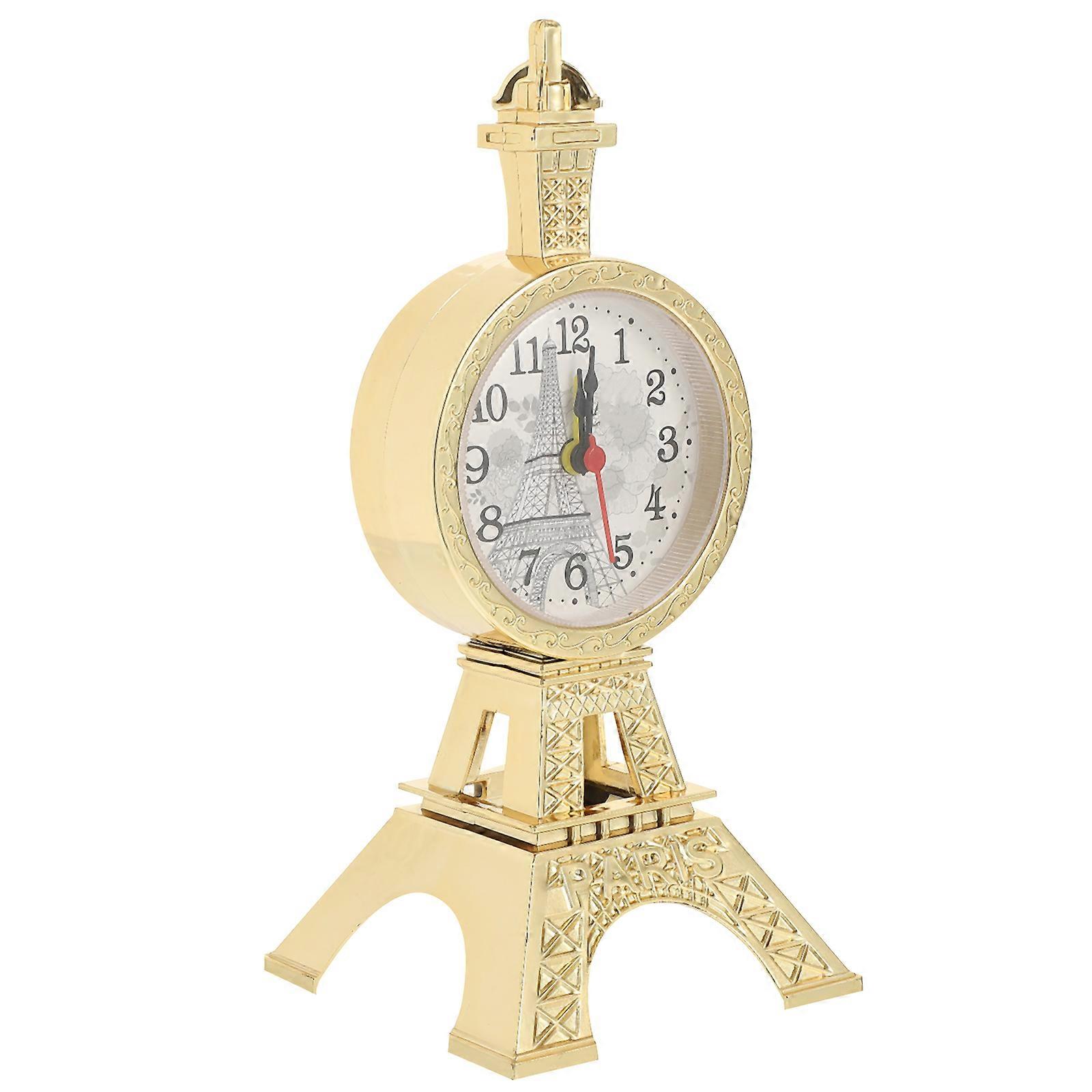 Desk Alarm Clock Eiffel Tower Bedside Clock Tabletop Vintage Style Alarm Clock Golden