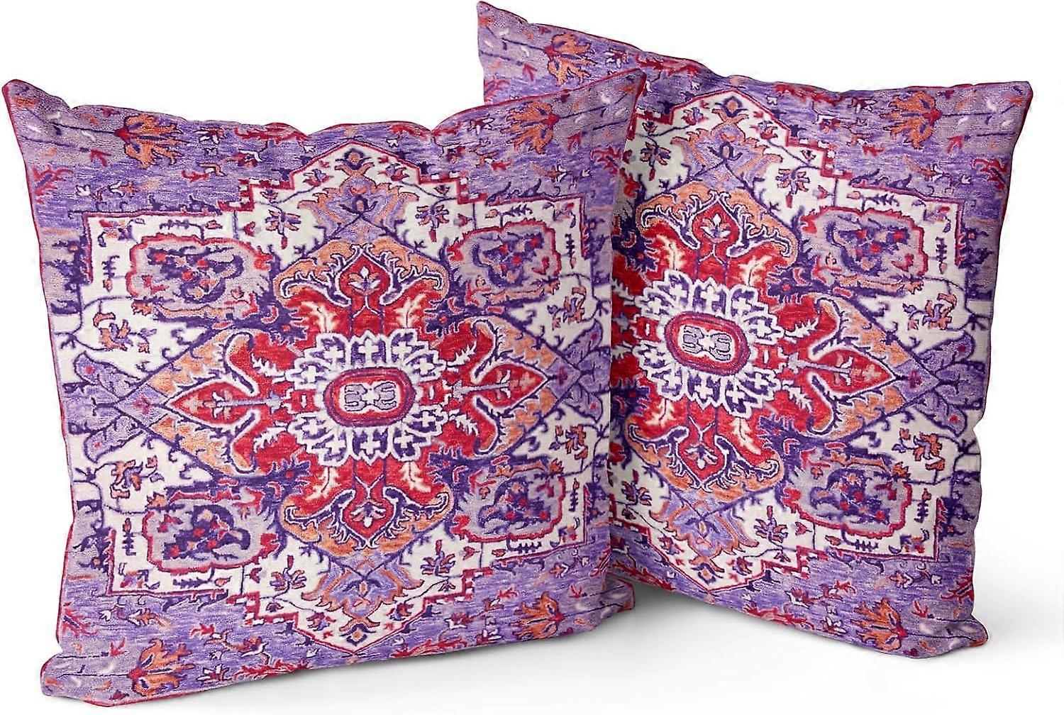 Capas de Almofada Boho Roxas 18x18 polegadas Conjunto de 2, Capa de Almofada de Pelúcia Macia com Padrão de Dupla Face para Sofá Cama Decorativa, Apenas P