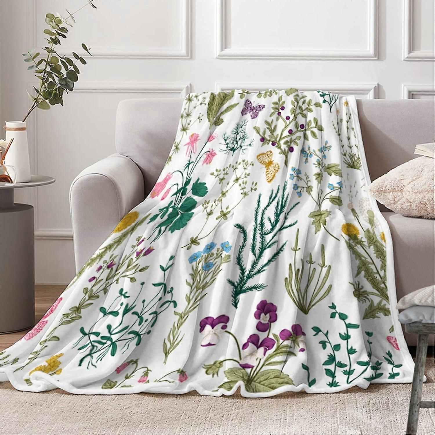 Flower Throw Blanket for Couch Bed, Spring Flower Throw Blanket, Colorful Watercolor Flower Decorative Soft Warm Cozy Blanket Plush Throws \u200bBlank