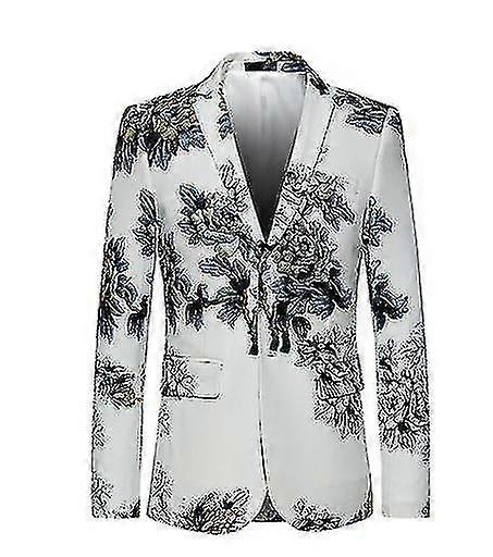 Men's Floral Printed Single-row Two-button Suit With Slim Collar