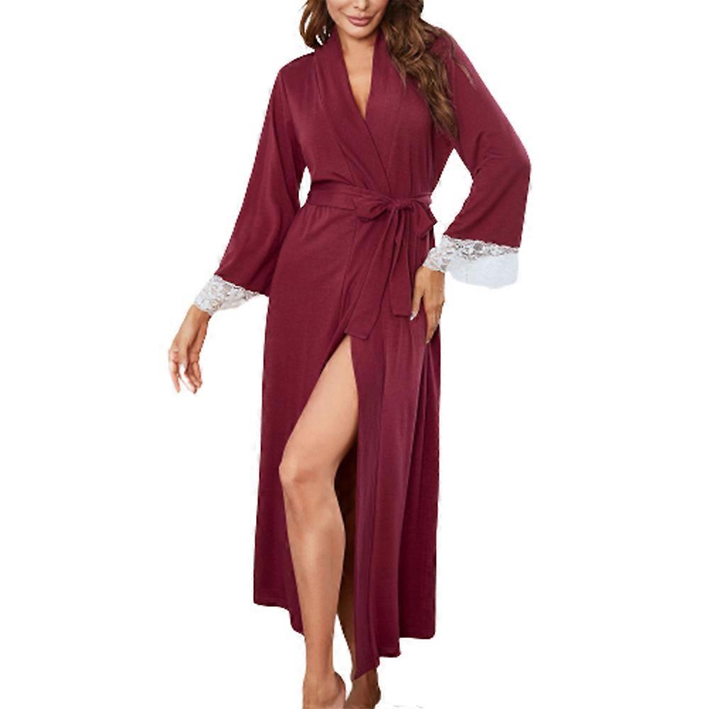 Dam Badrock Kimono Morgonrock V-ringning Nattkläder Långärmad Basturock S-XXL