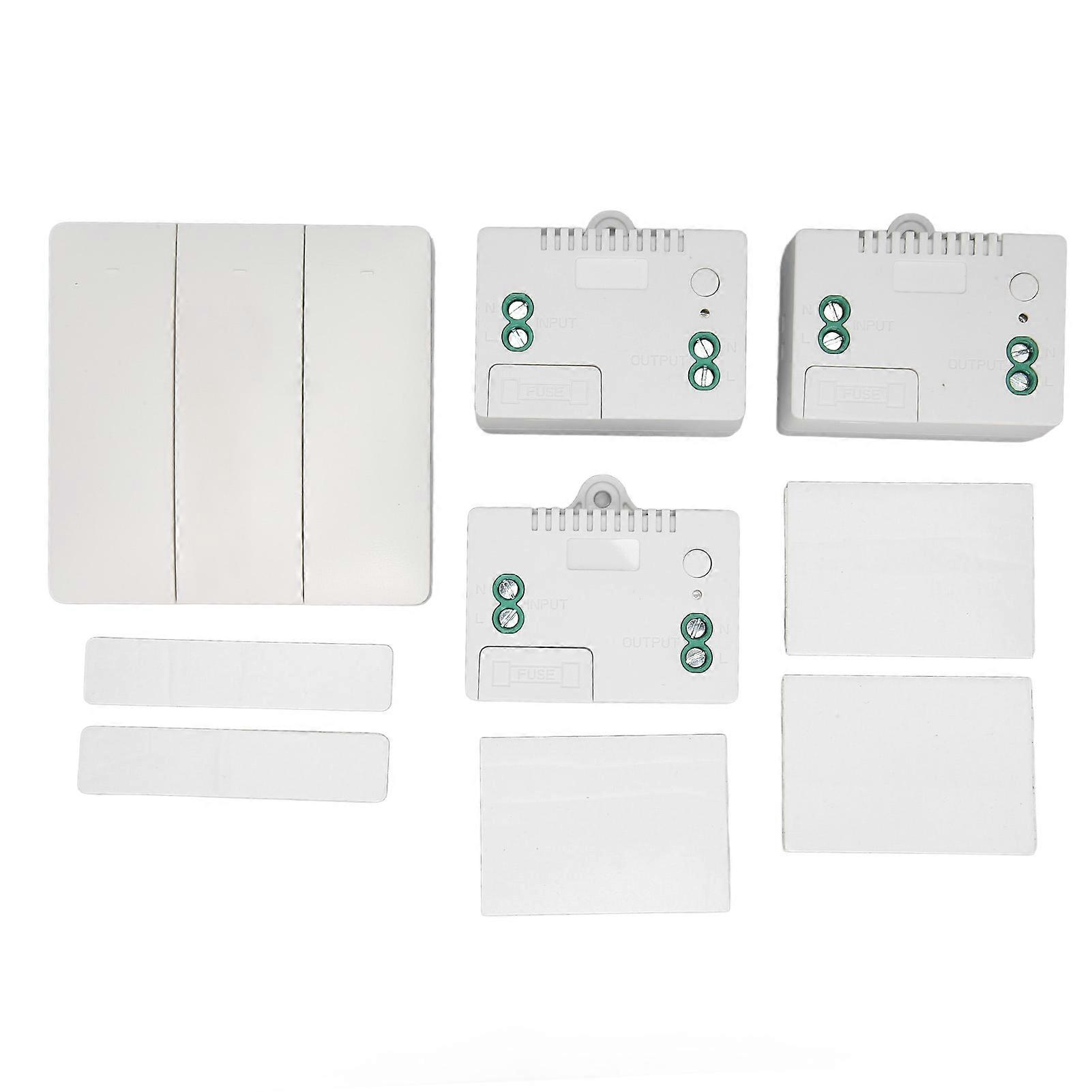 Wireless Light Switch Kit 3 Gang Self Powered Remote Wall Switch with Receiver for Home Office