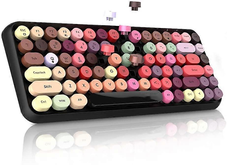 Wireless Bluetooth Keyboard, 84 Keys Cute Retro Round Keycaps Mini Keyboard, Portable Computer Keyboard Compatible with Windows iOS Android (Multi Col