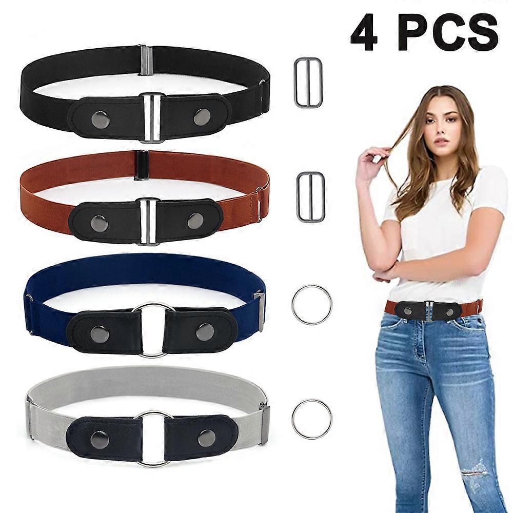 Upgrade Your Belt Experience with 4 Pieces Buckle Free Adjustable Belt - No Buckle Invisible Elastic Belt for Ultimate Comfort