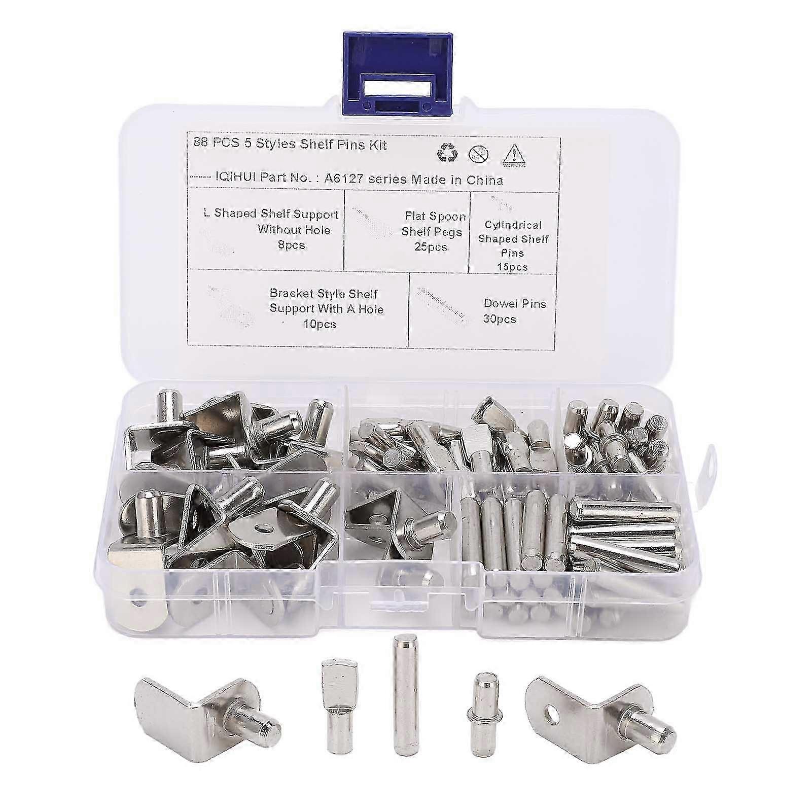 88Pcs 5 Styles Shelf Pins Kit Nickel Plated Shelf Support Pegs for RV Cabinet Bookshelf Display Cabinet Furniture Closet Sideboard