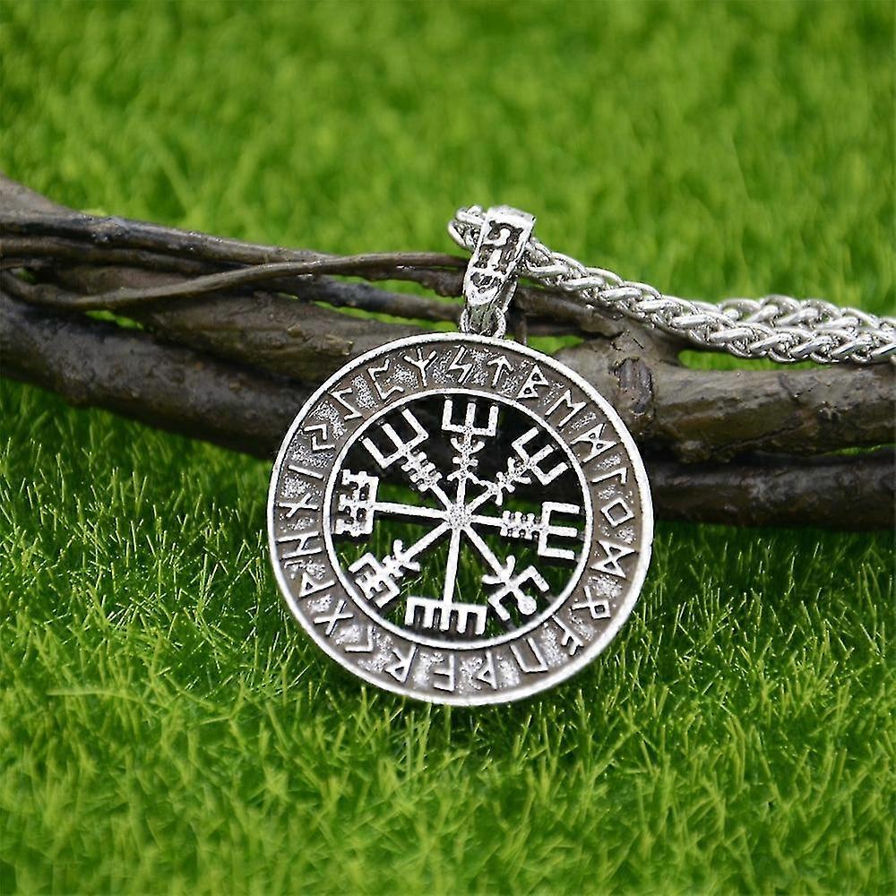 MENDEL Men's Viking Vegvisir Compass Pendant Necklace – Stainless Steel Rune Jewelry
