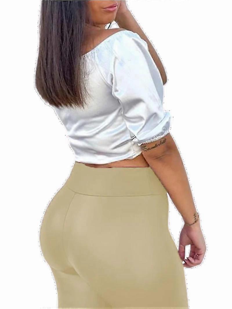 Kvinders pu faux læder midt talje mode afslappet ensfarvede bukser