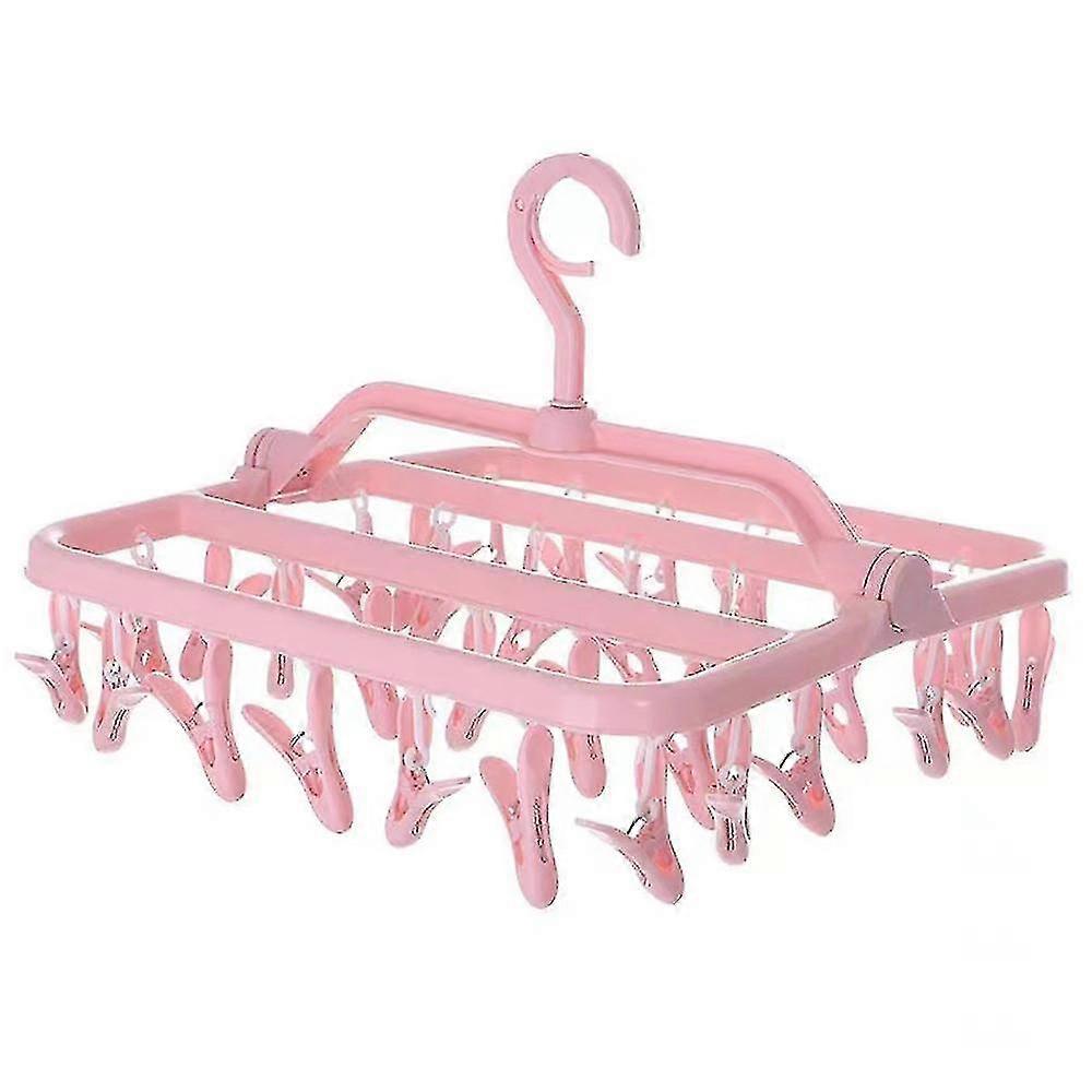 1pc Sock Rack, Hanging Hanger with 32 Clips (pink)