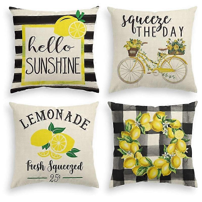 Hello Sunshine Throw Pillow Cover, Lemon Wreath Bicycle Squeeze the Day Cushion Case for Sofa Couch