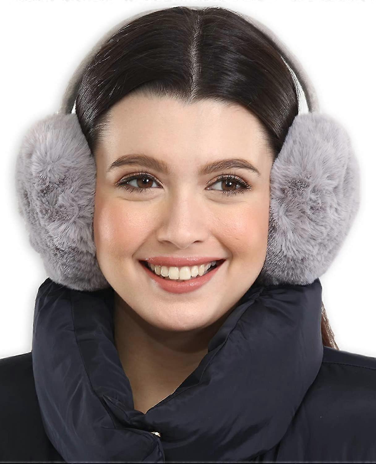 冬のEarmuffs - 柔らかく暖かいケーブルニットふわふわフリースEarmuffs