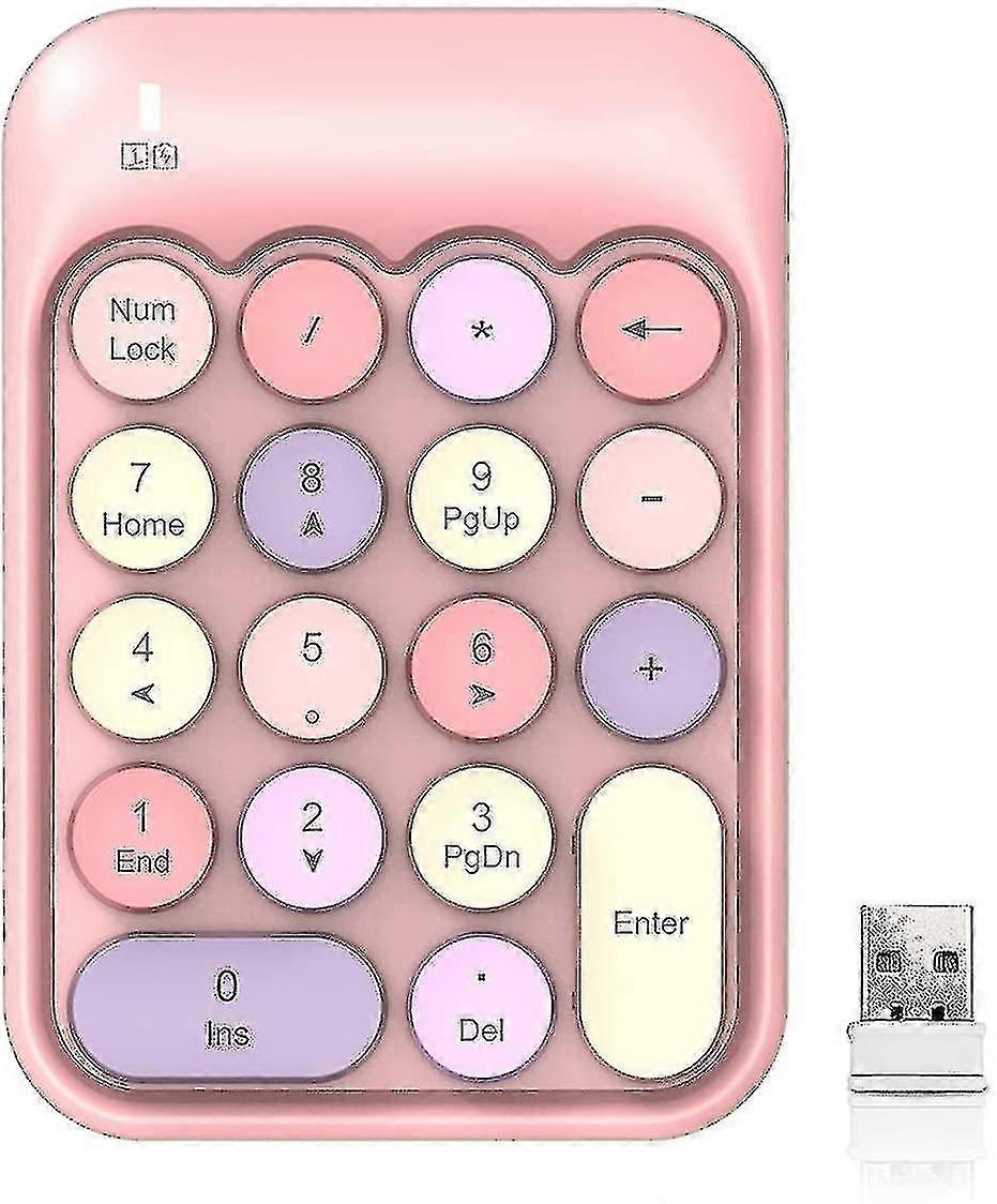 2.4ghz Wireless Numeric Keypad, 18 Keys Retro Typewriter Round Key Silent Portable Number Pad For Date Entry For Laptop Pc Desktoppink
