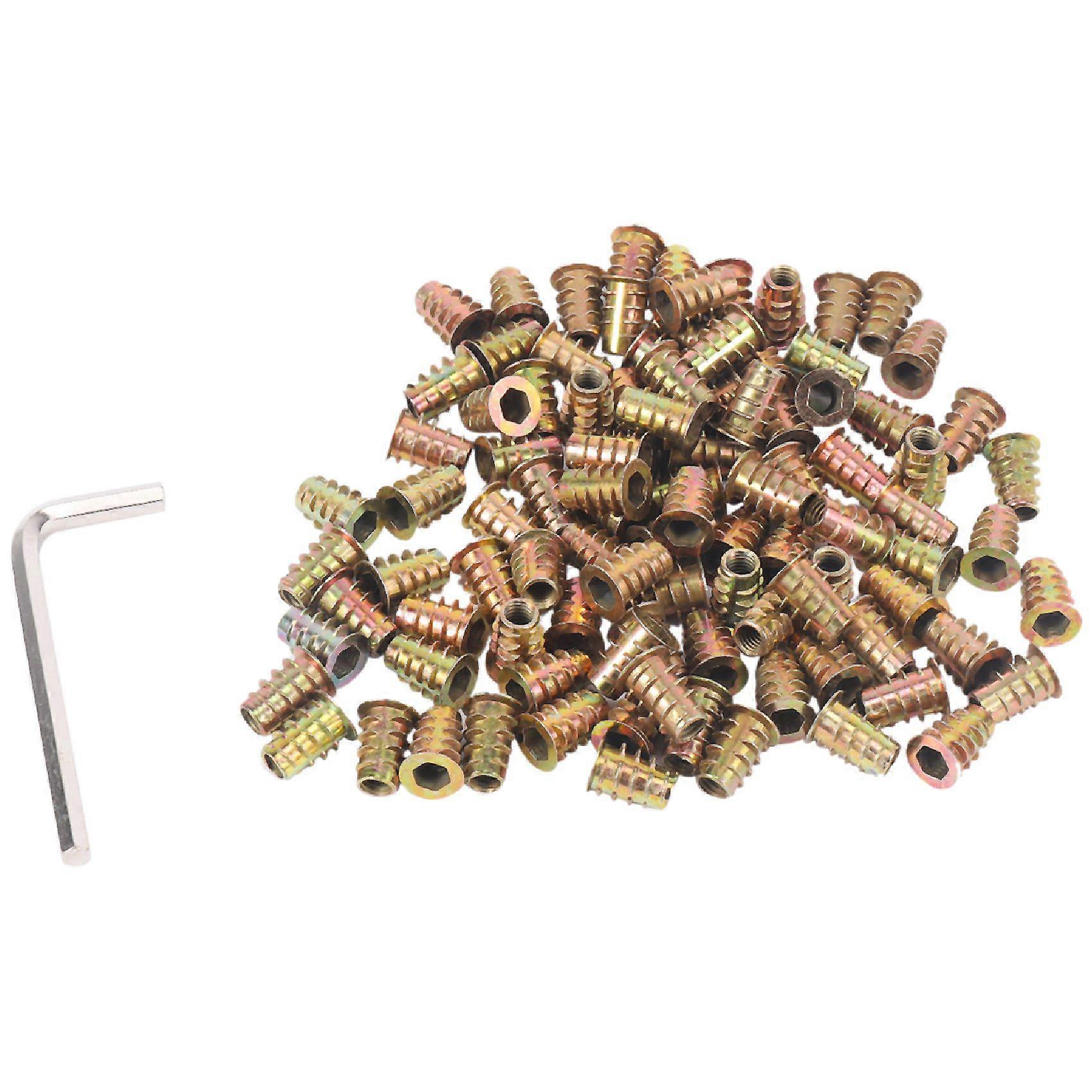 100Pcs M6 x 15mm Furniture Screw in Nut Threaded Wood Inserts Bolt Fastener Connector Hex Socket Dr