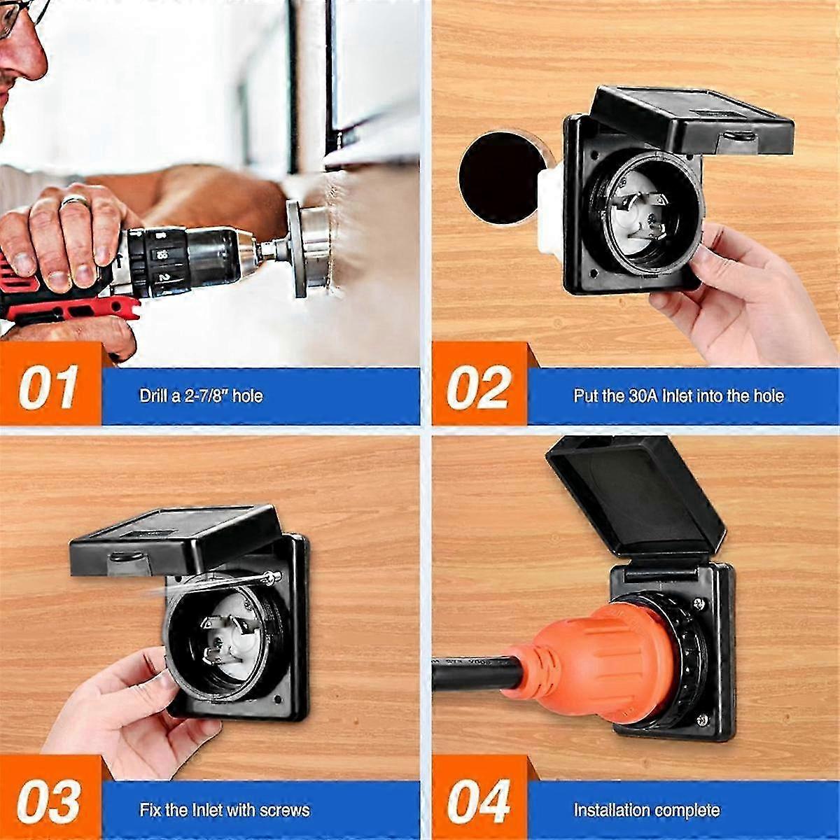 30 AMP RV Shore Power Inlet 125V Twist Lock Receptacle NEMA L5-30P ...