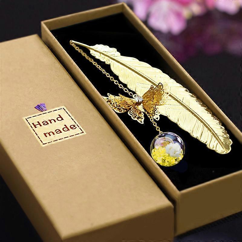 Gold Feather Bookmark Metal Bookmarks with Beautiful 3D Butterfly Pendants Cute Bookmarks Reading Book Lover Gift Personalized Bookmarks for Girls Kid