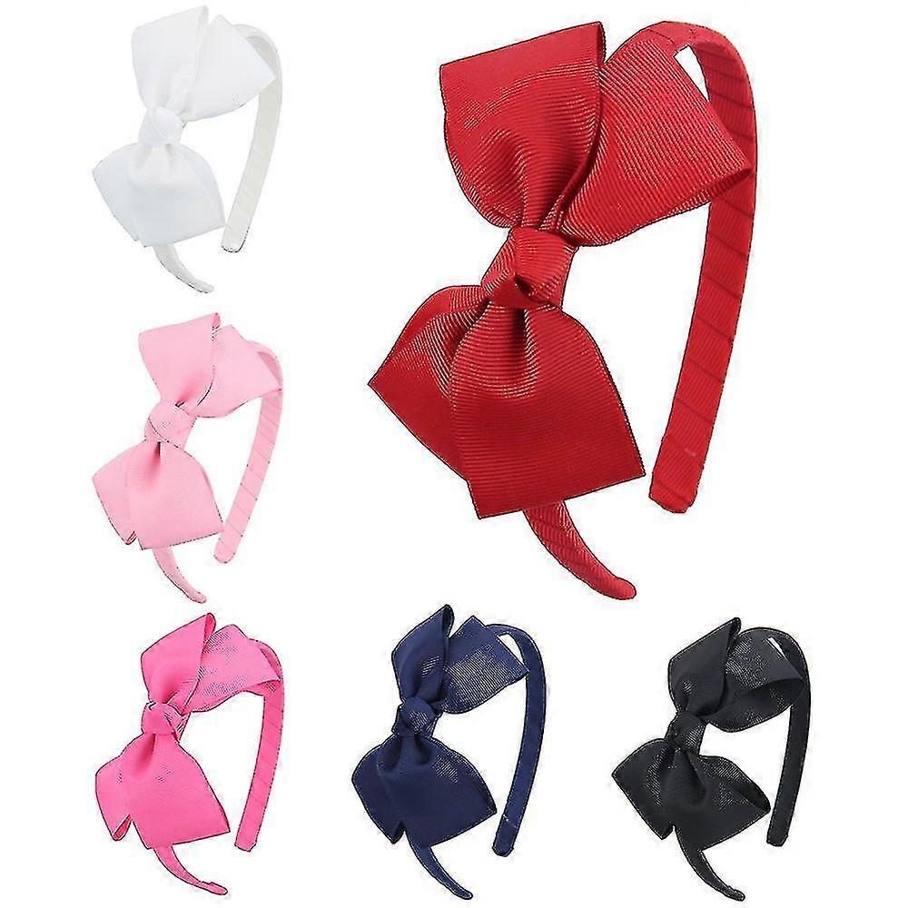 6 Pcs Girls Boutique Grosgrain Ribbon Headbands With Bows